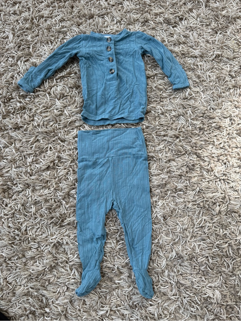 Loulou & Co Blue Ribbed Two-Piece Baby Bottoms and Top Set
